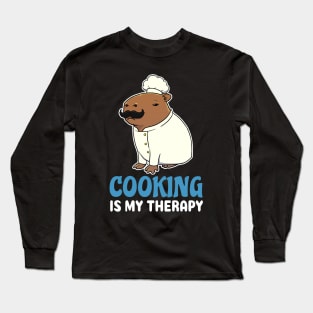 Cooking is my therapy cartoon Capybara Long Sleeve T-Shirt